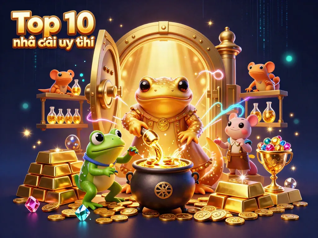 Experience the magic of Top 10 nhà cái uy tín with golden alchemy and casino riches in a vibrant scene.