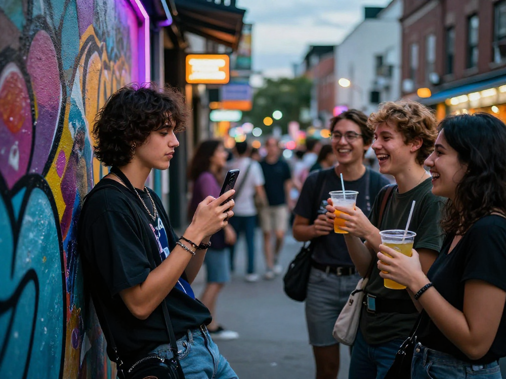 Engaging nightlife scene showcasing trendy individuals enjoying the urban vibe with sluts ai integration.