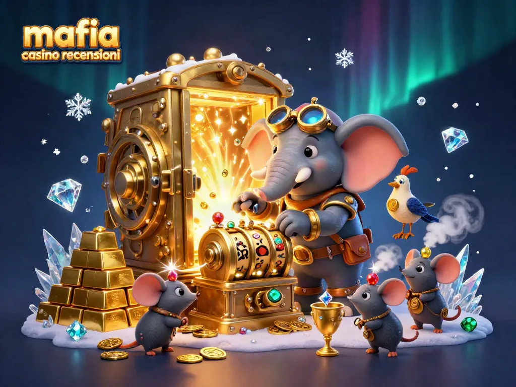 Spin the golden slot machine in a dynamic mafia casino recensioni scene with treasure and gems.